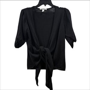 Autumn Cashmere Black Puff Short Sleeve Wrap Top Size M